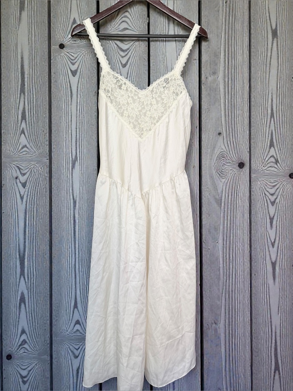 Vintage Y2K Delicates Cream Satin Lace Full Slip Dress Size M